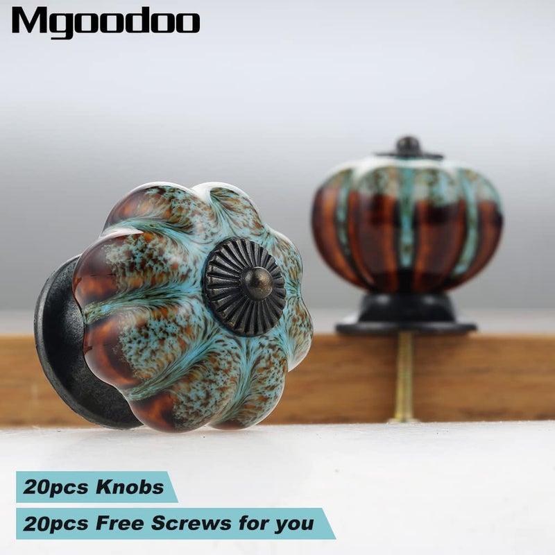 Mgoodoo 20PCS Ceramic Cabinet Knobs, 1.57'' Decorative Pumpkin Knobs for Dresser Drawer Pulls Vintage Kitchen Hardware Handle Home Decor Blue - Image 4